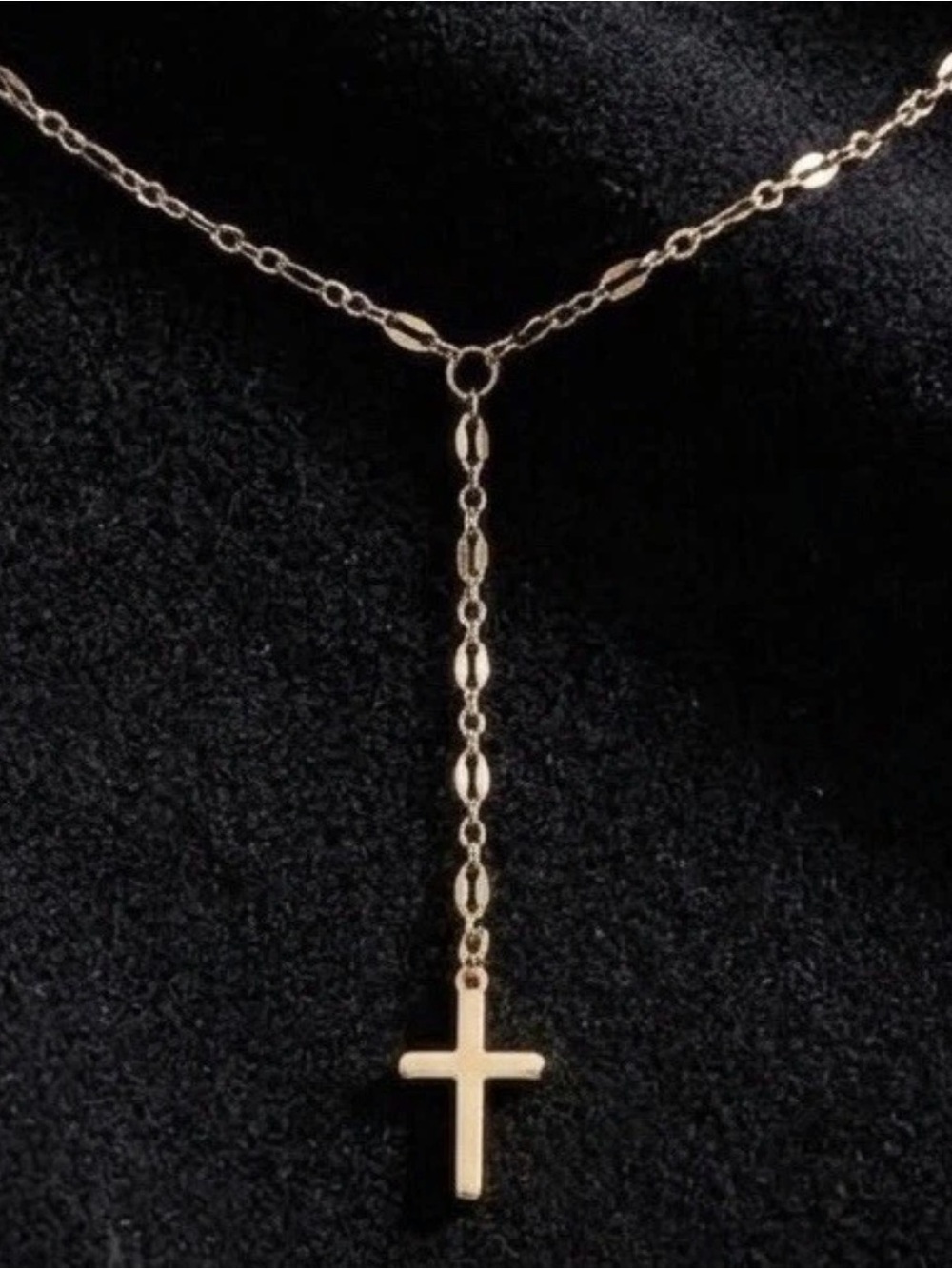 18K Gold Plated dainty Cross Lariat Necklace Stainless Steel Womens Jewelry - Picture 10 of 10